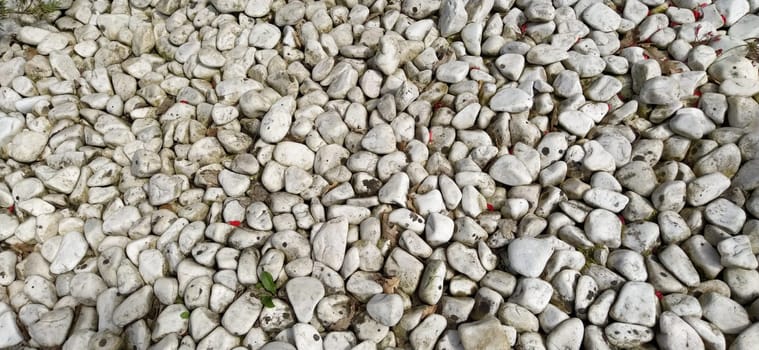 Sea stones background. Rounded stones texture. Colored cobblestone. Wall of stones of a white color.