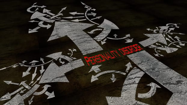 Personality disorder text on a crossroad in different ways of arrows,Personality disorder text on a crossroad in different ways of arrows