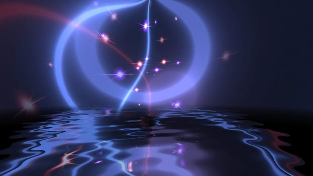 Colorful particles background reflected in water,Colorful particles background reflected in water