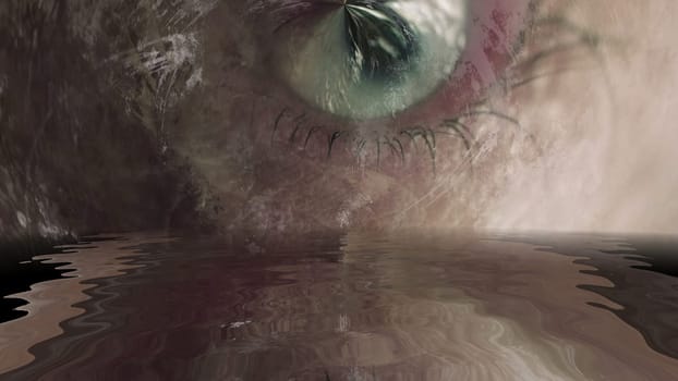 Scary eye on grunge background reflected in water,Scary eye on grunge background reflected in water
