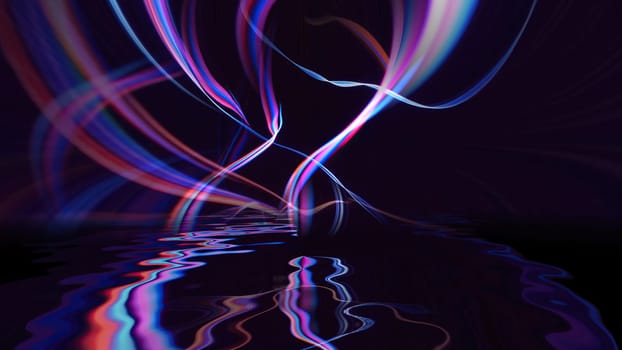Colorful strings in motion against black background,Colorful strings in motion against black background