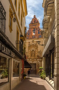 small street in the old town of Seville, Andalusia, Spain