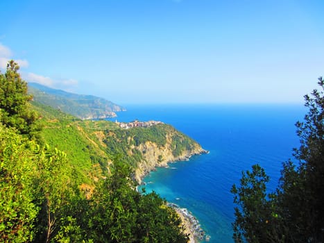 View of the  Corniglia on Italian Coast