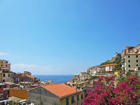 View of the Riomaggiore on the Mediterranean Coast of Italy