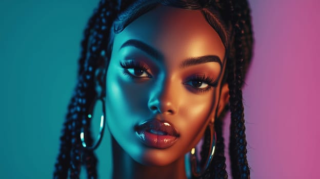 Beauty stylish portrait of fashion young African woman with dreadlocks hair, beautiful trendy female model posing on studio background