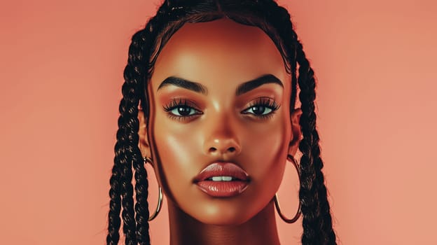 Beauty stylish portrait of fashion young African woman with dreadlocks hair, beautiful trendy female model posing on studio background