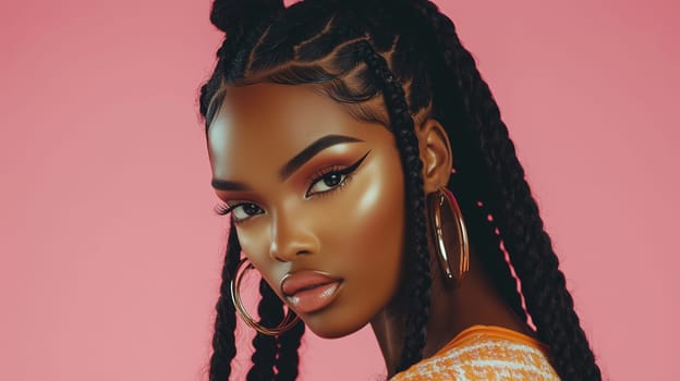 Beauty stylish portrait of fashion young African woman with dreadlocks hair, beautiful trendy female model posing on studio background