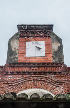Granadilla, Spain - March 5th, 2023: Granadilla village sundial. Medieval town evacuated in 1965, know being rehabilitated. Caceres, Spain
