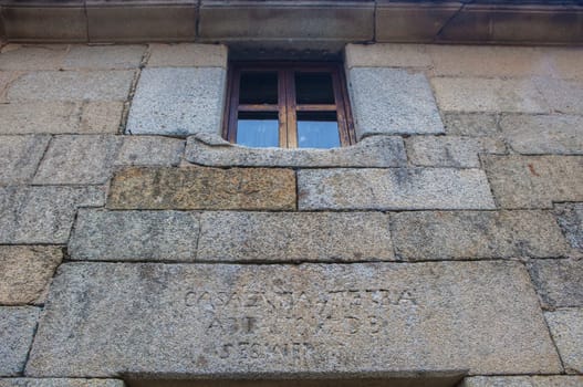 Granadilla village engraved lintel. Medieval town evacuated in 1965, know being rehabilitated. Caceres, Spain