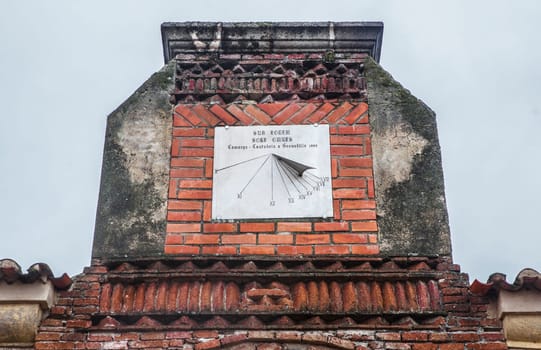 Granadilla, Spain - March 5th, 2023: Granadilla village sundial. Medieval town evacuated in 1965, know being rehabilitated. Caceres, Spain