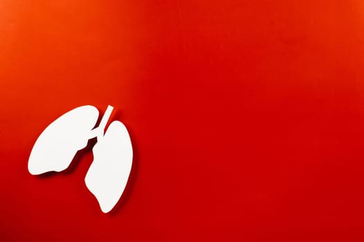 World tuberculosis day. Lungs paper cutting decorative symbol on red background, copy space, concept of world TB day, no tobacco, banner background, respiratory, lung cancer awareness, 24 March