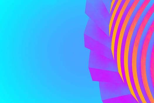 Abstract geometric background with bold pink, orange, and yellow curved shapes on a blue gradient backdrop. Futuristic modern design with vibrant colors and dynamic composition. Ideal for digital art, posters, and graphic design projects.