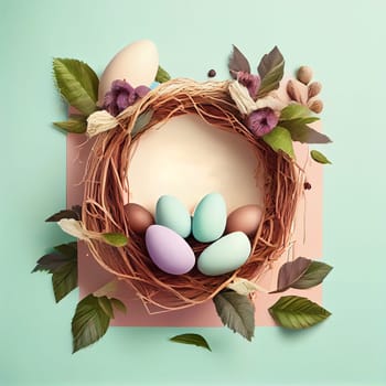 Happy Easter Day Concept. Top view easter eggs isolated on white background with copy space for text, template header for website, AI Generative
