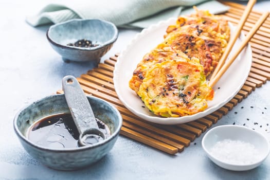 Korean vegetable pancakes with dipping sauce, Korean pizza - Asian food style