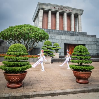 Hanoi, Vietnam, November 13, 2022: Change of guard at the Ho Chi Minh mausoleum in Hanoi, Vietnam
