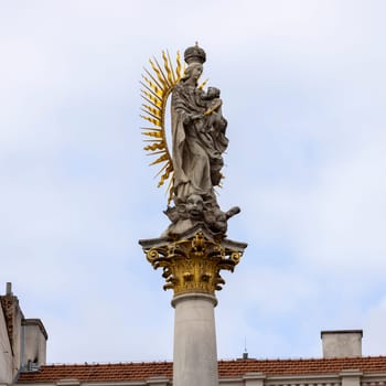 Brno, Czech Republic - March 5, 2023: 17th century Plague Column (Morovy sloup) situated at Freedom Square. It was built to commemorate the end of the plague epidemic