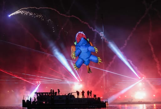 Cracow, Poland - June 4, 2022: Great Dragon Parade. The Great Outdoor Show on the Vistula River.