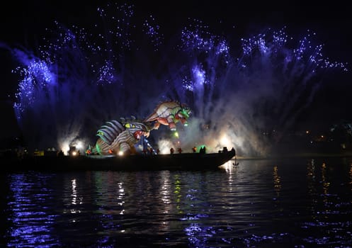 Cracow, Poland - June 4, 2022: Great Dragon Parade. The Great Outdoor Show on the Vistula River.