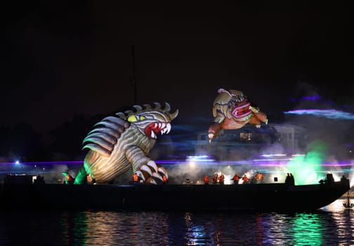 Cracow, Poland - June 4, 2022: Great Dragon Parade. The Great Outdoor Show on the Vistula River.