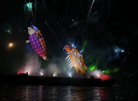 Cracow, Poland - June 4, 2022: Great Dragon Parade. The Great Outdoor Show on the Vistula River.
