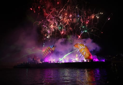 Cracow, Poland - June 4, 2022: Great Dragon Parade. The Great Outdoor Show on the Vistula River.
