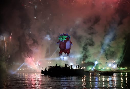 Cracow, Poland - June 4, 2022: Great Dragon Parade. The Great Outdoor Show on the Vistula River.