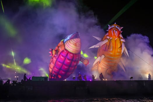 Cracow, Poland - June 4, 2022: Great Dragon Parade. The Great Outdoor Show on the Vistula River.