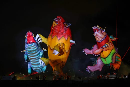 Cracow, Poland - June 4, 2022: Great Dragon Parade. The Great Outdoor Show on the Vistula River.