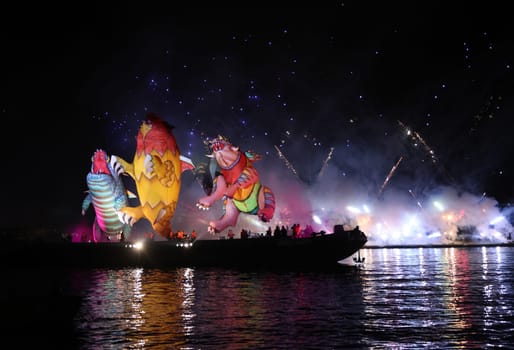 Cracow, Poland - June 4, 2022: Great Dragon Parade. The Great Outdoor Show on the Vistula River.