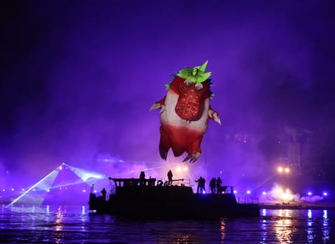 Cracow, Poland - June 4, 2022: Great Dragon Parade. The Great Outdoor Show on the Vistula River.