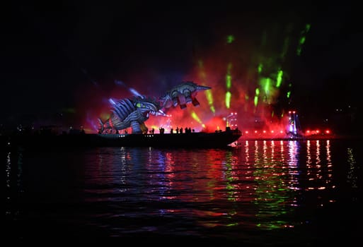 Cracow, Poland - June 4, 2022: Great Dragon Parade. The Great Outdoor Show on the Vistula River.