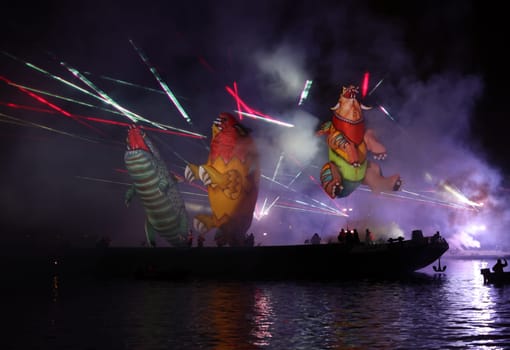 Cracow, Poland - June 4, 2022: Great Dragon Parade. The Great Outdoor Show on the Vistula River.