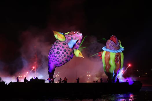 Cracow, Poland - June 4, 2022: Great Dragon Parade. The Great Outdoor Show on the Vistula River.