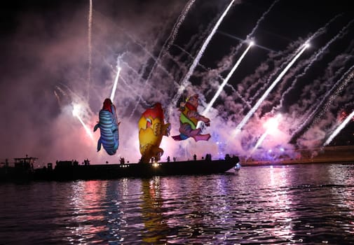 Cracow, Poland - June 4, 2022: Great Dragon Parade. The Great Outdoor Show on the Vistula River.
