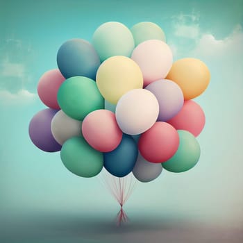 Colorful balloons in the sky, birthday, anniversary and party concept, generative AI