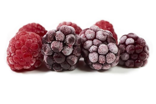 Close-up frozen blackberries and raspberries