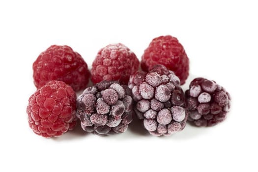 Close-up frozen blackberries and raspberries
