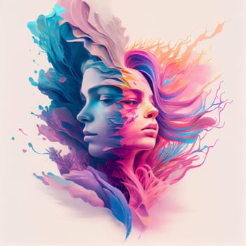 Young couple with vibrant colorful waves, heart cloud, love and emotion, relationship and friendship, generative AI