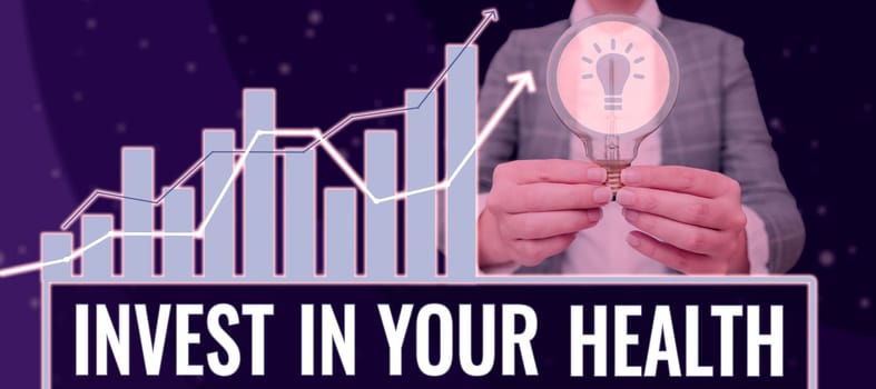 Text sign showing Invest In Your Health, Concept meaning Live a Healthy Lifestyle Quality Food for Wellness