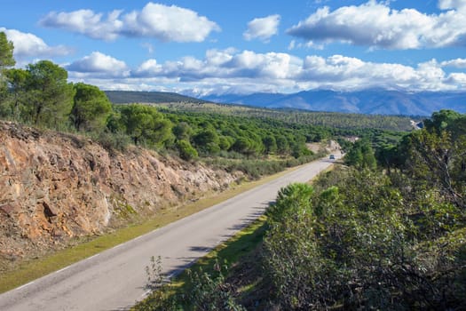 Local Road CC-168 at Granadilla outskirts, Spain. High scenic value road