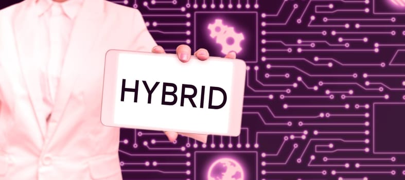 Writing displaying text Hybrid, Word for offspring of two plants or animals of different species or varieties