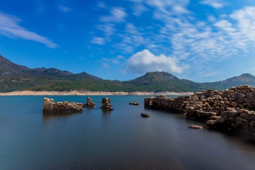 Old ruins of Vilarinho das Furnas, was a village, located in Campo de Geres, Terras de Bouro, on margins of River Homem, in 1972, it was intentionally submerged.