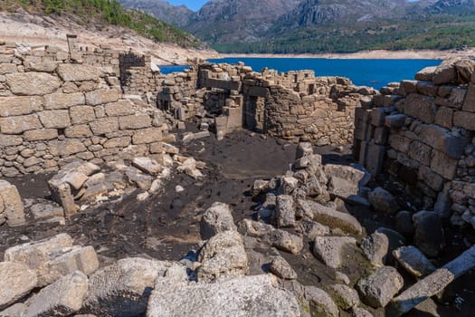 Old ruins of Vilarinho das Furnas, was a village, located in Campo de Geres, Terras de Bouro, on margins of River Homem, in 1972, it was intentionally submerged.