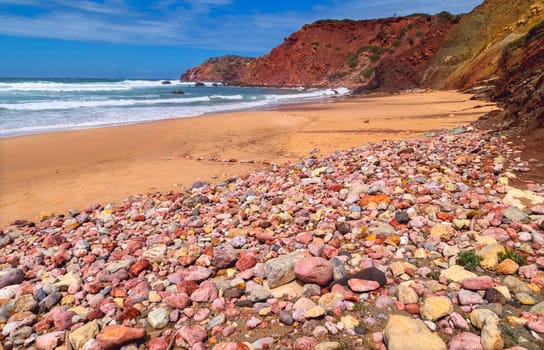 Beautiful empty beach in Algarve west coast, Portugal