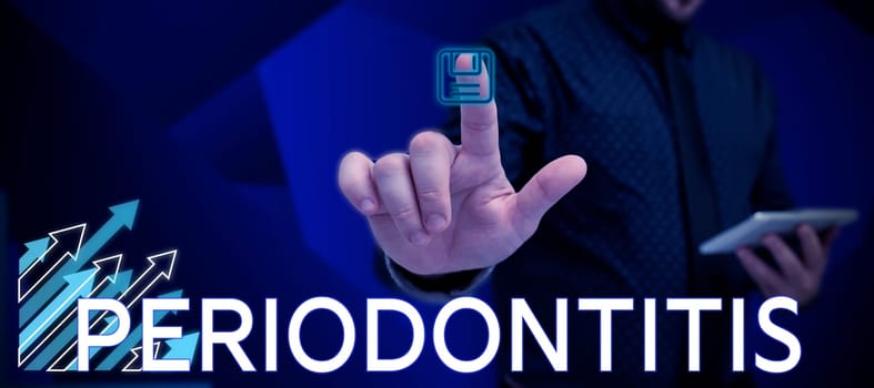 Text sign showing Periodontitis, Word Written on Swelling of the tissue around the teeth Shrinkage of the gums