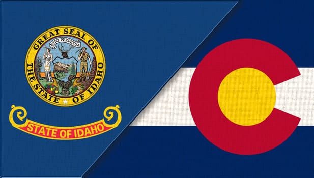 Flags of Idaho and Kentucky. Sports competition. sports match between Idaho and Kentucky. Sportive competition. Doudle flags of Idaho and Kentucky fabric surface. symbol of states on fabric texture