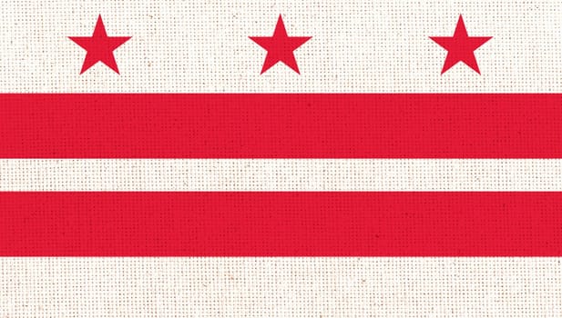 Flags of Washington, D.C. Washington, D.C. official flag. Columbia district flag fabric surface. symbol of American territory on fabric texture