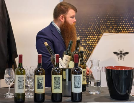 Cracow, Poland - November 17, 2022: International Wine Trade Fair ENOEXPO in Cracow. Producers of wine from all around the world meet the importers distributors and representatives.