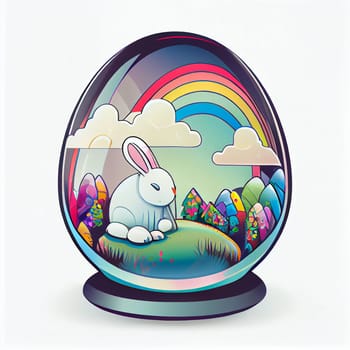 Easter Day Concept. Watercolor easter bunny in the eggs, elements illustrations, cartoon holiday painted background, AI Generative