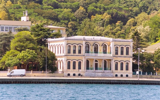 View of the Kalender mansion or beach house, flocated at the European side of Bosphorus Strait in Tarabya neighborhood in Sariyer district of Istanbul, Turkey